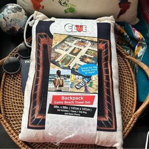 Hasbro Clue Game Backpack Beach Towel Set New in Sealed Package